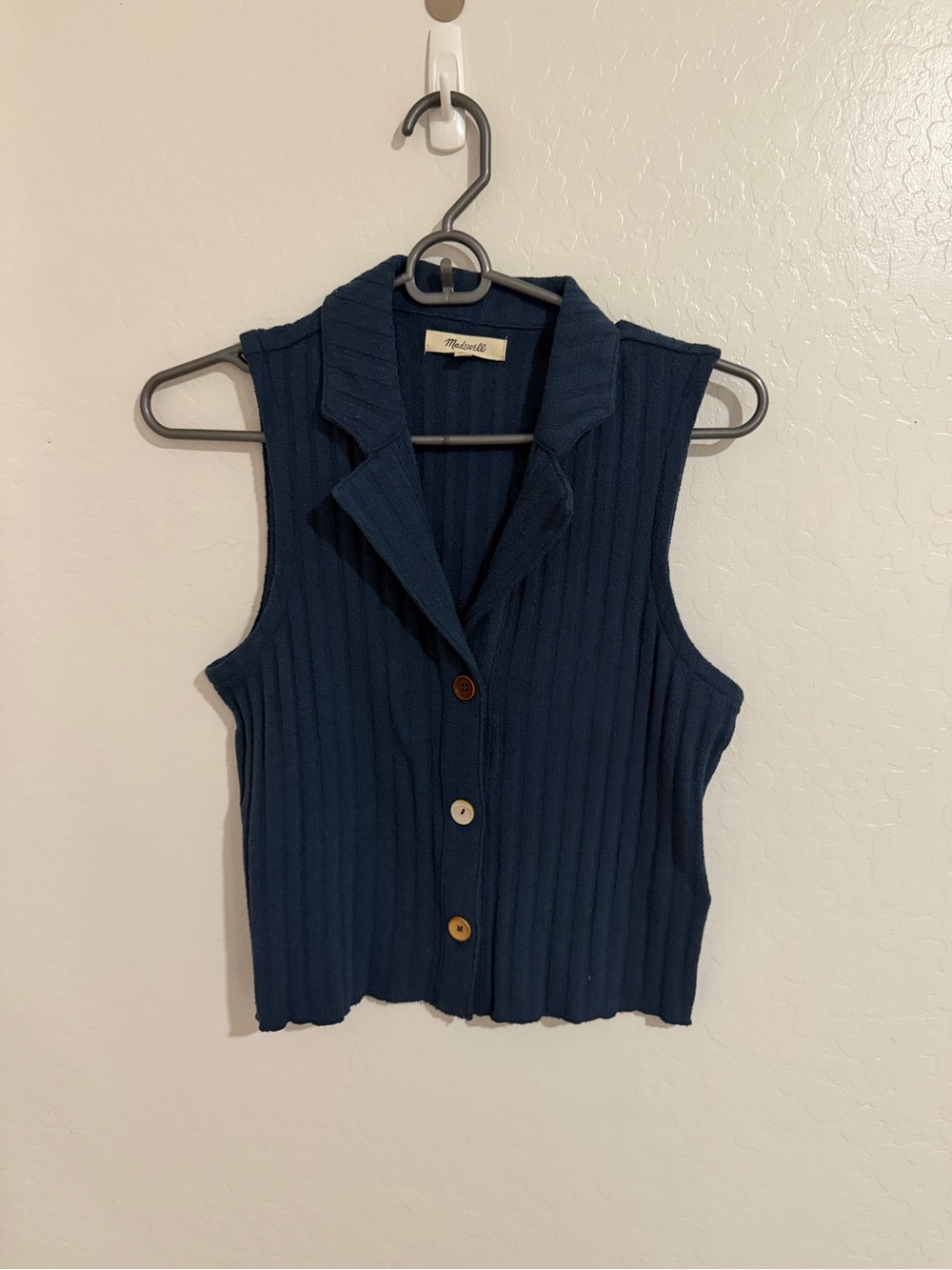 Madewell Navy Ribbed Sleeveless Collared Button Tank